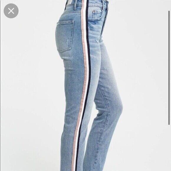 Pistola Nico Half Court Metallic Side Stripe Distressed Mom Jeans Blue Womens 27 - Picture 2 of 8